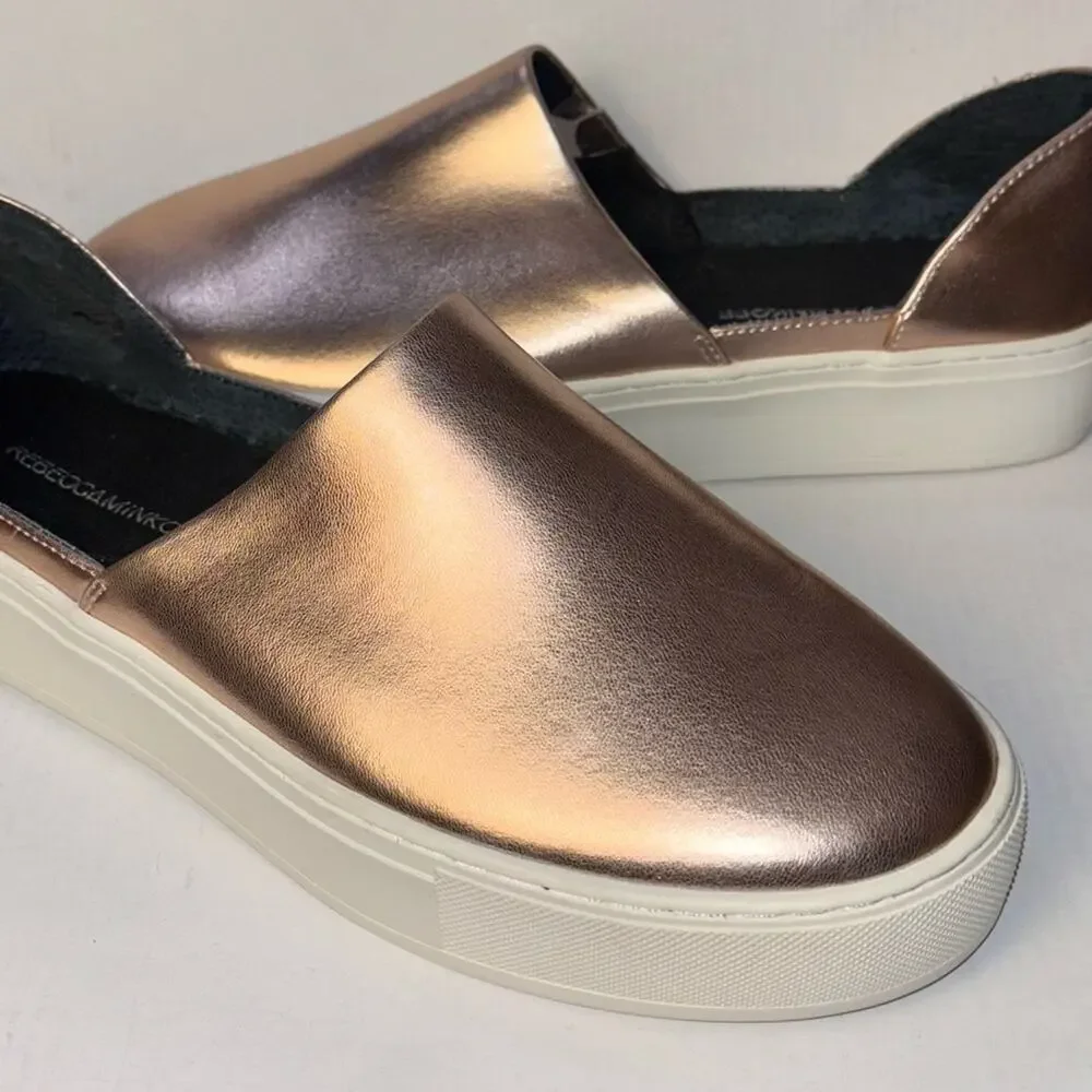 Rebecca Minkoff nana leather slip on sneakers rose gold metallic women's 8.5